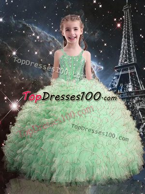 Straps Sleeveless Lace Up Little Girls Pageant Gowns Apple Green Organza