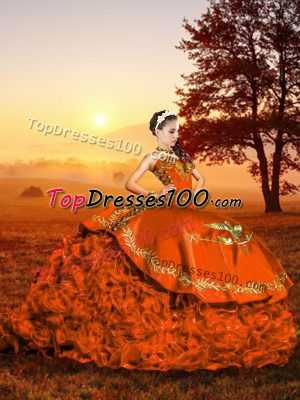Brush Train Ball Gowns 15 Quinceanera Dress Rust Red Sweetheart Organza Sleeveless Lace Up