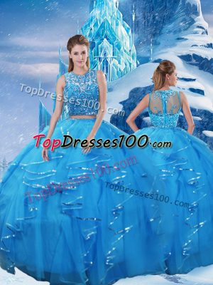Flirting Sleeveless Beading and Ruffles Zipper Quinceanera Dresses