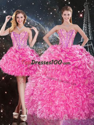 High Quality Rose Pink Sweetheart Neckline Beading and Ruffles Vestidos de Quinceanera Sleeveless Lace Up