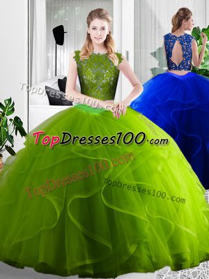 Floor Length Two Pieces Sleeveless Olive Green Sweet 16 Quinceanera Dress Zipper