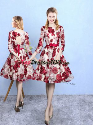 Custom Made Multi-color Wedding Guest Dresses Prom and Party and Wedding Party with Pattern Scoop 3 4 Length Sleeve Lace Up