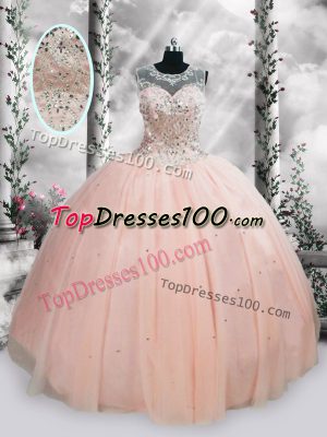 Flirting Floor Length Ball Gowns Sleeveless Pink 15 Quinceanera Dress Lace Up