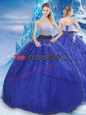 Wonderful Royal Blue Sleeveless Tulle Lace Up 15 Quinceanera Dress for Military Ball and Sweet 16 and Quinceanera