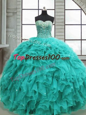 Organza Sleeveless Floor Length Sweet 16 Quinceanera Dress and Beading and Ruffles