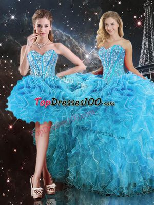 Attractive Sleeveless Lace Up Floor Length Beading and Ruffles Quinceanera Dress