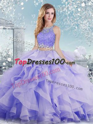 Sophisticated Sleeveless Clasp Handle Floor Length Beading and Ruffles Ball Gown Prom Dress