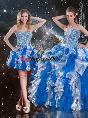 Edgy Multi-color Quinceanera Gown Military Ball and Sweet 16 and Quinceanera with Beading and Ruffles Sweetheart Sleeveless Lace Up