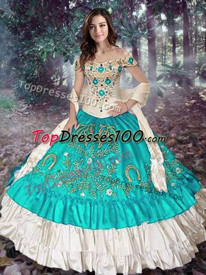 Discount Floor Length Ball Gowns Sleeveless Blue And White 15th Birthday Dress Lace Up