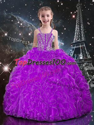 Fantastic Organza Sleeveless Floor Length Pageant Gowns For Girls and Beading and Ruffles