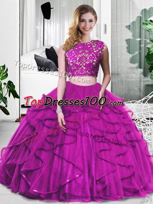 Sleeveless Lace and Ruffles Zipper Quinceanera Gowns