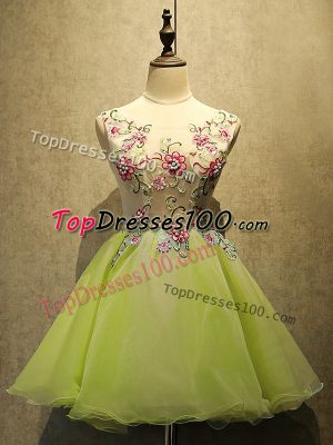 Custom Fit Embroidery Evening Dress Olive Green Lace Up Sleeveless Mini Length