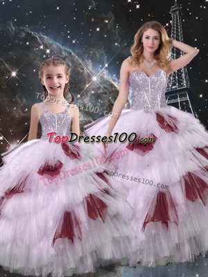 Multi-color Ball Gowns Beading and Ruffled Layers Ball Gown Prom Dress Lace Up Organza Sleeveless Floor Length