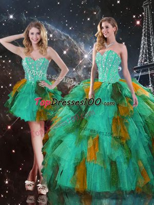 Traditional Multi-color Tulle Lace Up Quince Ball Gowns Sleeveless Floor Length Ruffles