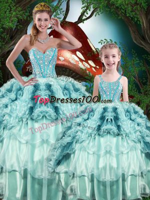 Dazzling Multi-color Organza Lace Up Sweetheart Sleeveless Floor Length Quince Ball Gowns Beading and Ruffles