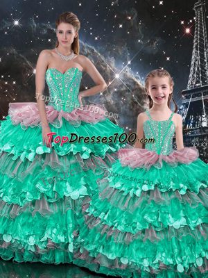 Extravagant Multi-color Organza Lace Up Quinceanera Dress Sleeveless Floor Length Beading and Ruffles