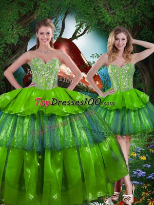 New Style Sleeveless Lace Up Floor Length Beading and Ruffled Layers 15 Quinceanera Dress