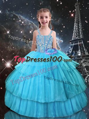 Straps Sleeveless Organza Teens Party Dress Beading and Ruffled Layers Lace Up