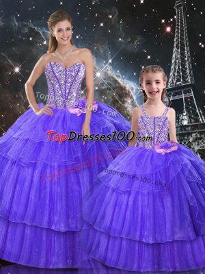 Purple Sweetheart Neckline Ruffled Layers and Sequins Quinceanera Dresses Sleeveless Lace Up