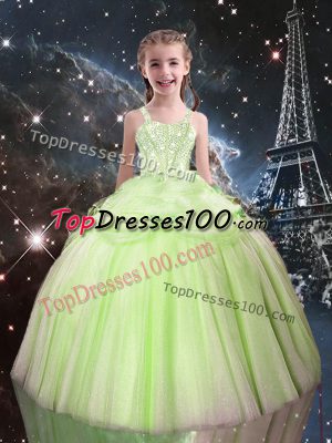 High Quality Tulle Straps Sleeveless Lace Up Beading Party Dress in Yellow Green