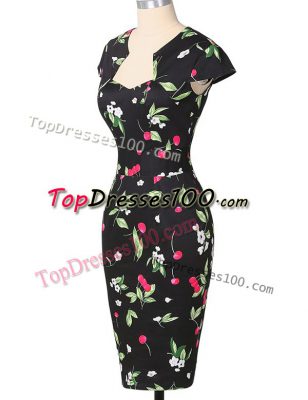 Shining Multi-color Column/Sheath Strapless Cap Sleeves Printed Knee Length Zipper Pattern Dress for Prom