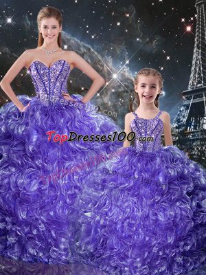 On Sale Floor Length Lace Up Vestidos de Quinceanera Purple for Military Ball and Sweet 16 and Quinceanera with Beading and Ruffles