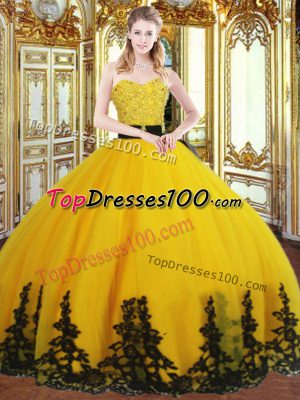 Gold Ball Gowns Beading and Appliques Quinceanera Dresses Zipper Organza Sleeveless Floor Length