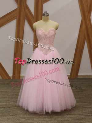 Exquisite Sleeveless Lace Up Floor Length Beading Prom Party Dress