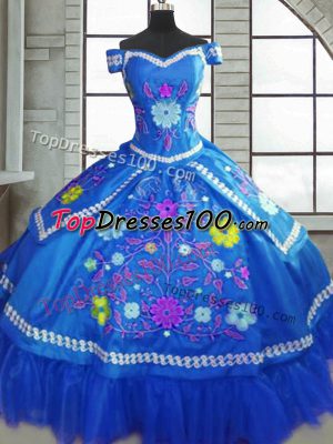 Short Sleeves Lace Up Floor Length Beading and Embroidery Sweet 16 Quinceanera Dress