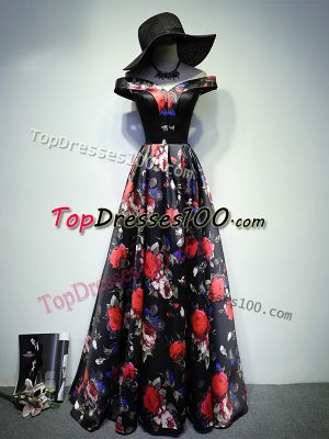 Enchanting Multi-color Lace Up Off The Shoulder Ruching Prom Party Dress Printed Sleeveless