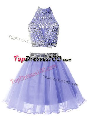 Beading Bridesmaid Dresses Lavender Zipper Sleeveless Knee Length
