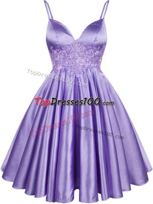 Simple Spaghetti Straps Sleeveless Lace Up Bridesmaids Dress Lilac Elastic Woven Satin