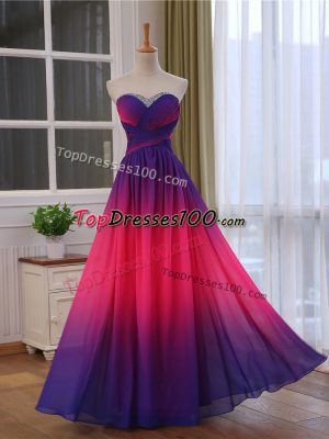 Classical Floor Length Multi-color Prom Party Dress Chiffon and Printed Sleeveless Beading and Ruching