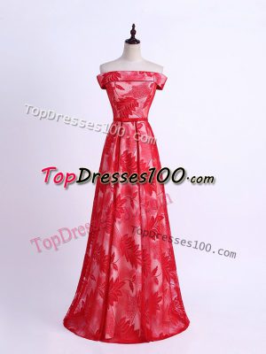 Perfect Red Off The Shoulder Lace Up Pattern Quinceanera Court Dresses Sleeveless