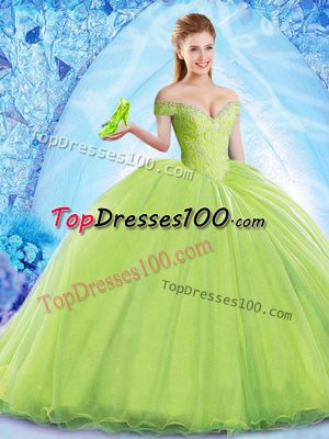 Organza Sleeveless Sweet 16 Quinceanera Dress Brush Train and Beading