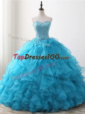 Sweetheart Sleeveless Sweet 16 Quinceanera Dress Floor Length Beading and Ruffles Baby Blue Organza