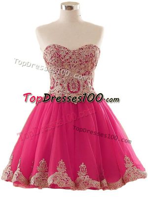Glamorous Mini Length Hot Pink Homecoming Dress Tulle Sleeveless Appliques