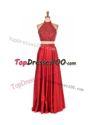 Red High-neck Backless Beading Prom Dress Sleeveless
