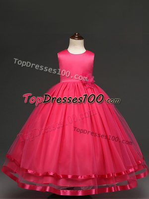 Hot Sale Hot Pink Kids Pageant Dress Wedding Party with Hand Made Flower Scoop Sleeveless Zipper