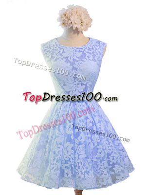 Nice Knee Length A-line Sleeveless Lavender Bridesmaid Gown Lace Up