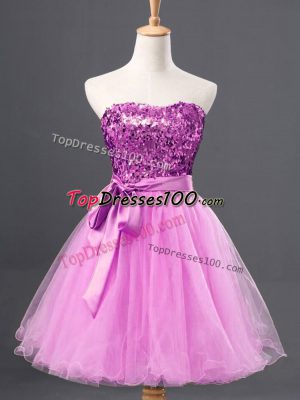 Mini Length Zipper Dress for Prom Lilac for Prom and Party with Sequins