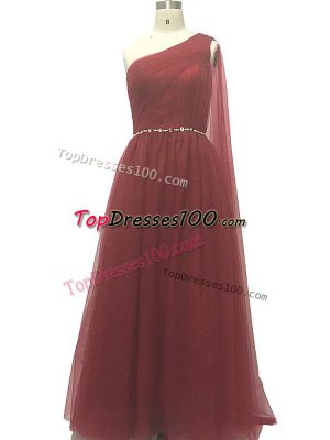 Burgundy Sleeveless Chiffon Sweep Train Zipper Pageant Dress for Girls for Prom and Party and Sweet 16 and Beach