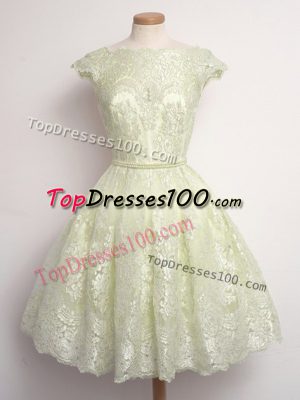 Lace Cap Sleeves Knee Length Bridesmaid Dresses and Lace