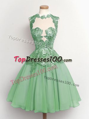 Custom Made Apple Green A-line Lace Bridesmaid Dresses Lace Up Chiffon Sleeveless Knee Length
