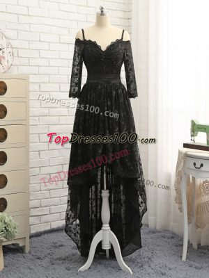 Gorgeous Black Prom Gown Prom and Party and Wedding Party with Lace Off The Shoulder Half Sleeves Zipper