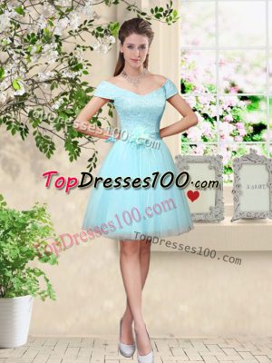 Cap Sleeves Lace and Belt Lace Up Wedding Guest Dresses