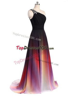 Dynamic Beading Dress for Prom Multi-color Lace Up Sleeveless Brush Train