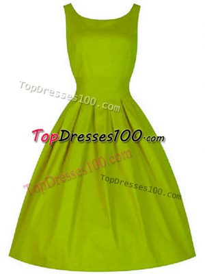 Designer Olive Green Lace Up Scoop Ruching Wedding Party Dress Taffeta Sleeveless