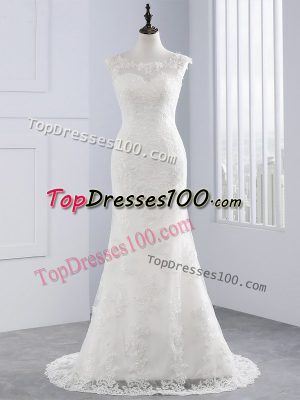 Traditional White Sleeveless Lace Zipper Wedding Gown