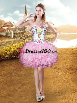 Organza Sweetheart Sleeveless Lace Up Embroidery and Ruffled Layers Cocktail Dress in Lilac